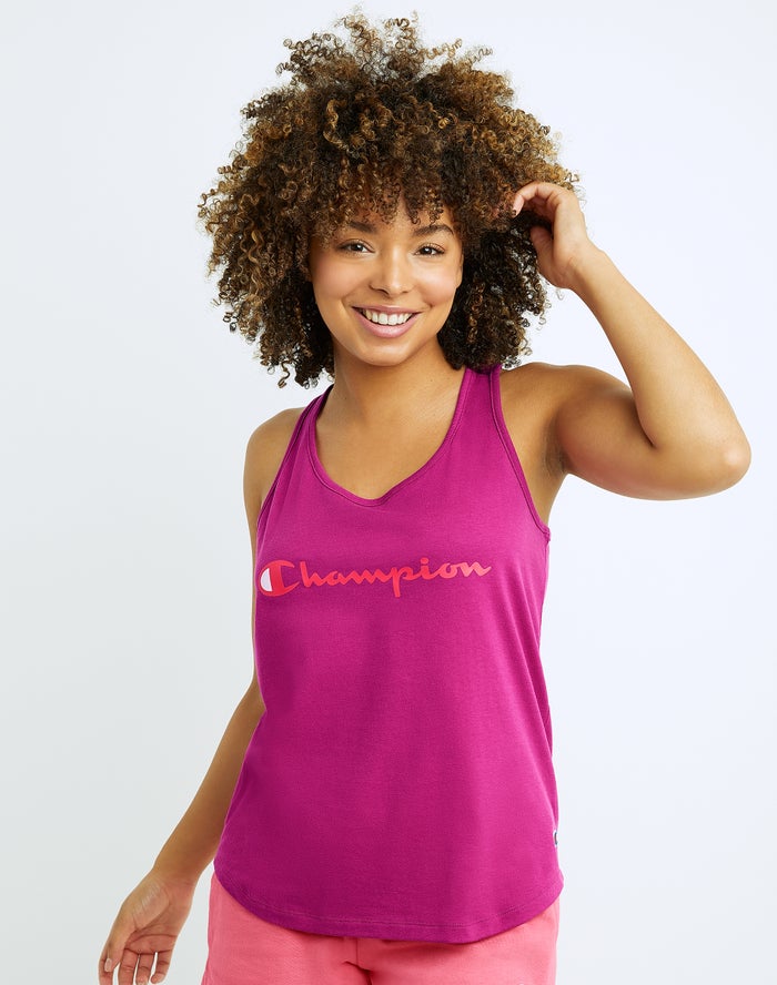 Champion Womens Tank Tops NZ - Classic Script Logo Pink ( 4381-WRDEI )